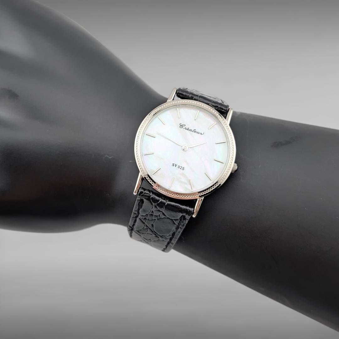 【新品電池・未使用品】クレアトゥール SV925 銀無垢 シェル文字盤 ラウンド