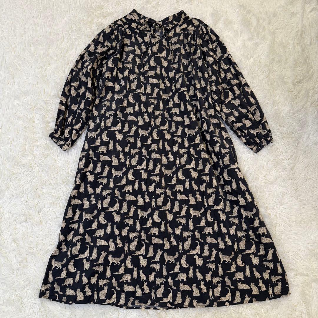 ツハルバイサマンサモスモス Liberty Meow柄 細コールワンピース