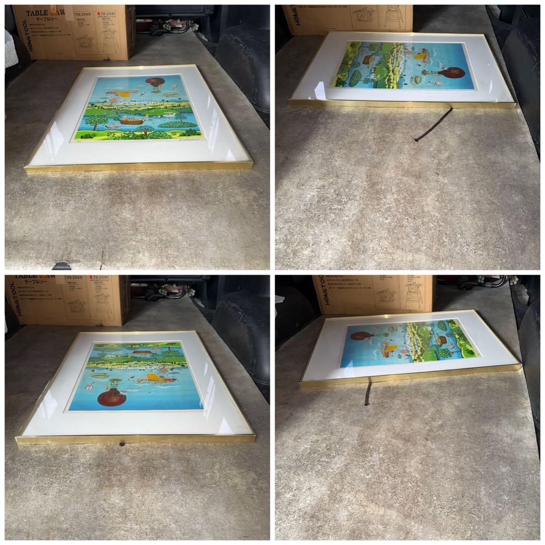 ビン・カシワ「湿原パラダイス」リトグラフ　直筆サイン入り　額縁入り　64/250