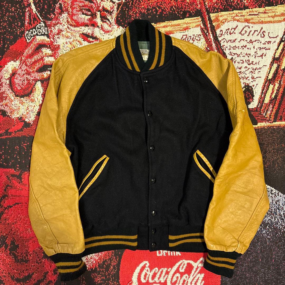 60s〜70s ウール/レザースタジャン ヴィンテーUSA製　DeLONG