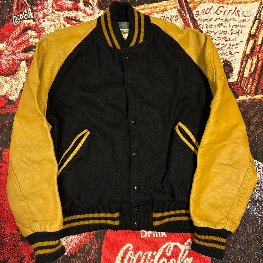 60s〜70s ウール/レザースタジャン ヴィンテーUSA製　DeLONG