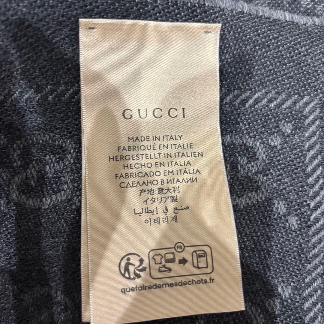 GUCCI　GG柄　GGパターン　マフラー　グレー✕黒　ITALY製