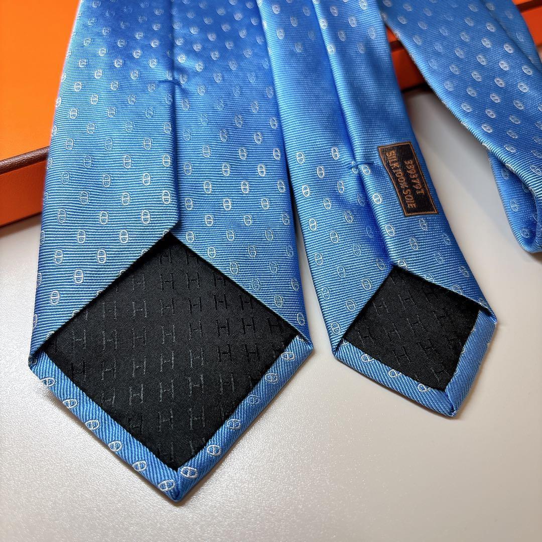 箱付き 未使用 HERMES シェーヌダンクル 総柄 ネクタイ 7.5