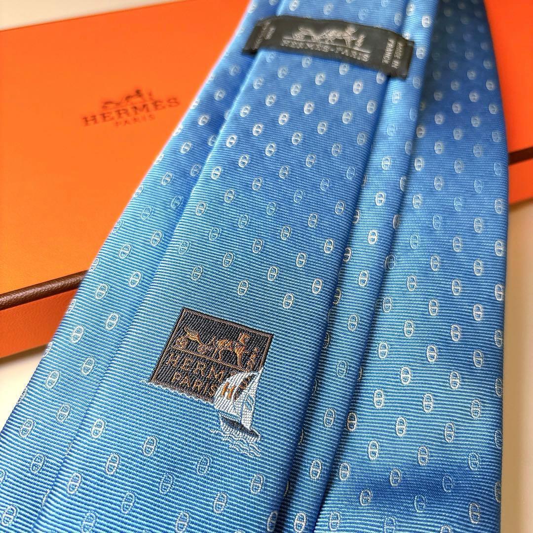 箱付き 未使用 HERMES シェーヌダンクル 総柄 ネクタイ 7.5