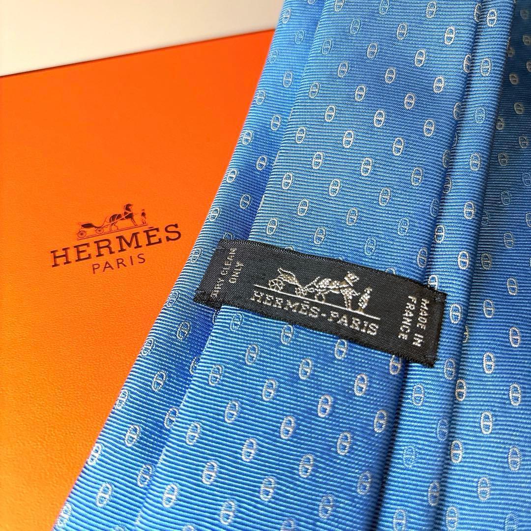 箱付き 未使用 HERMES シェーヌダンクル 総柄 ネクタイ 7.5