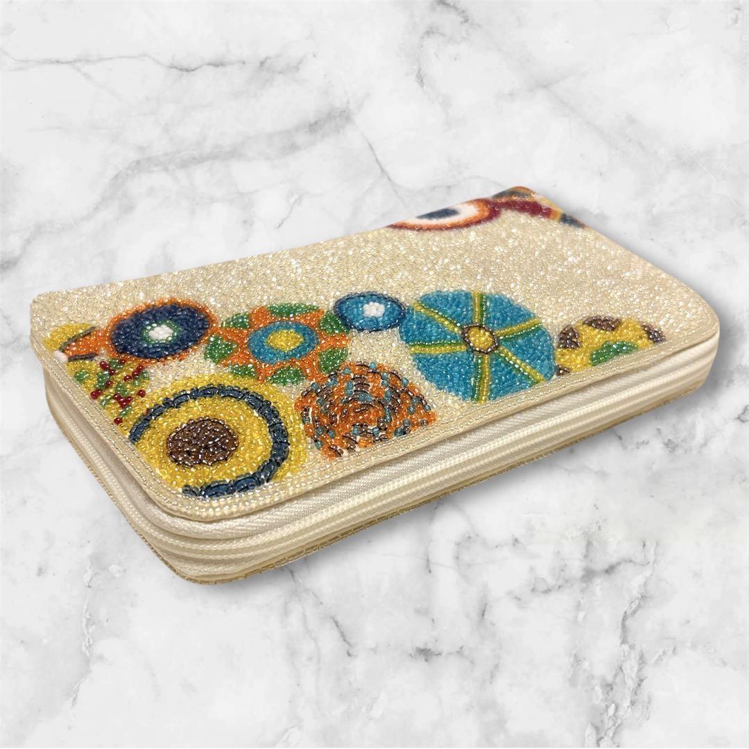 【極美品】柏ビーズ 財布 ポーチ 幾何学 エスニック モロッコタイル風