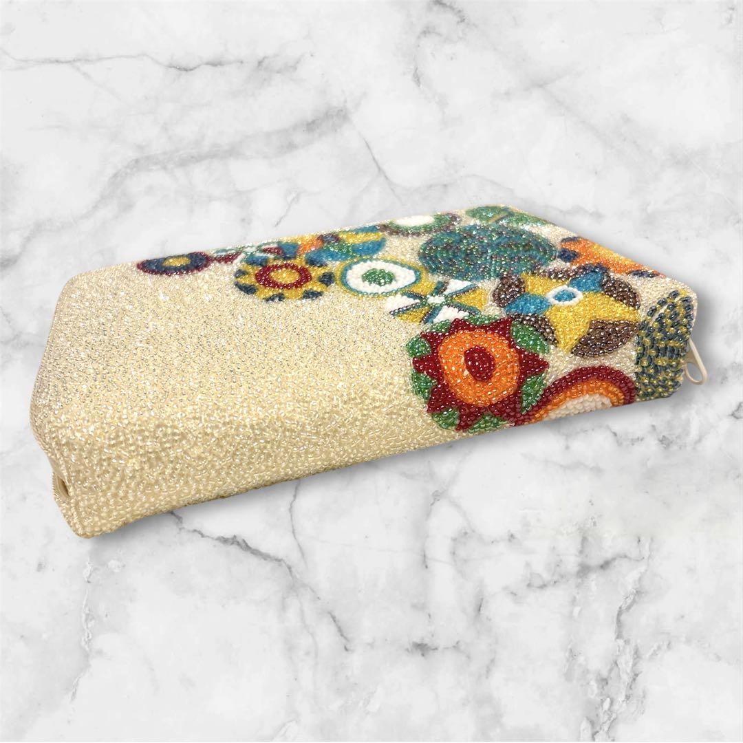 【極美品】柏ビーズ 財布 ポーチ 幾何学 エスニック モロッコタイル風