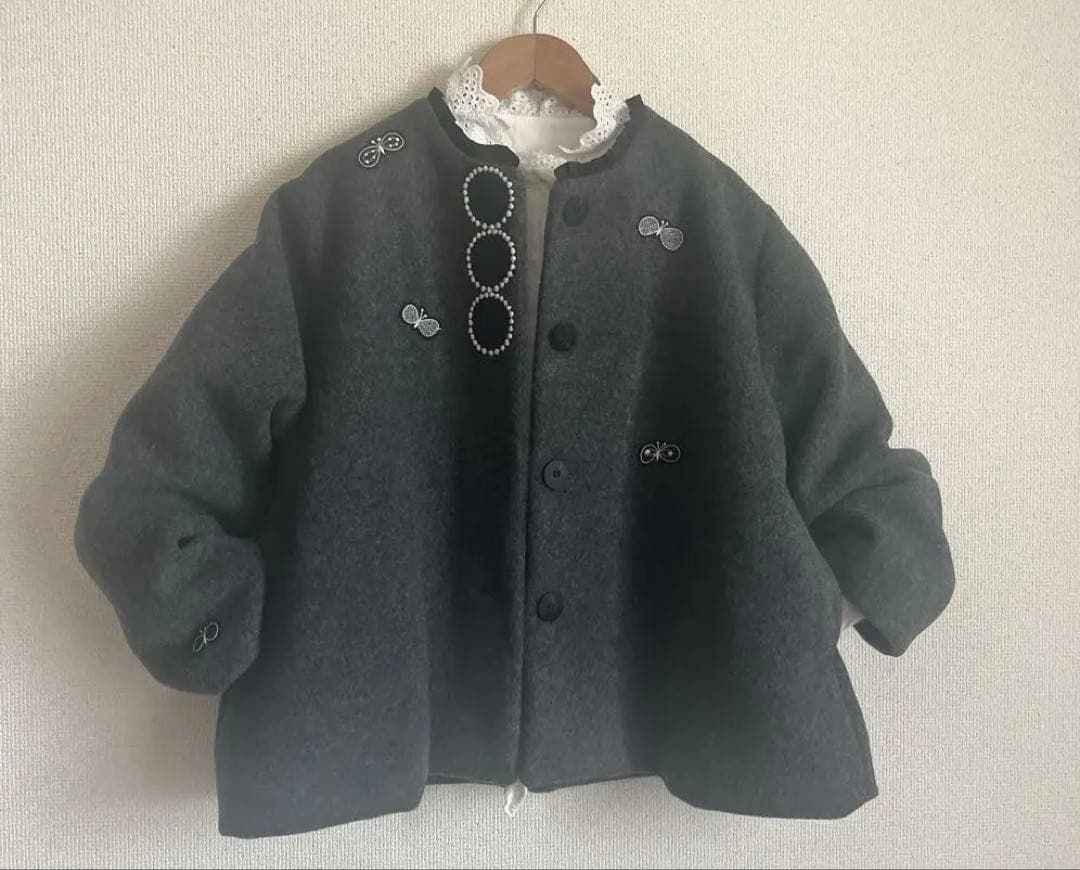 ミナペルホネン　タンバリン　choucho ウール ジャケット　ハンドメイド