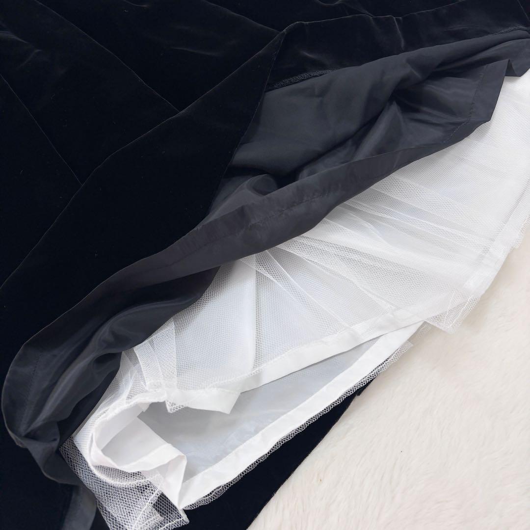 【ファミリア】ワンピース ドレス フォーマル ベロア パール レース パニエ 黒