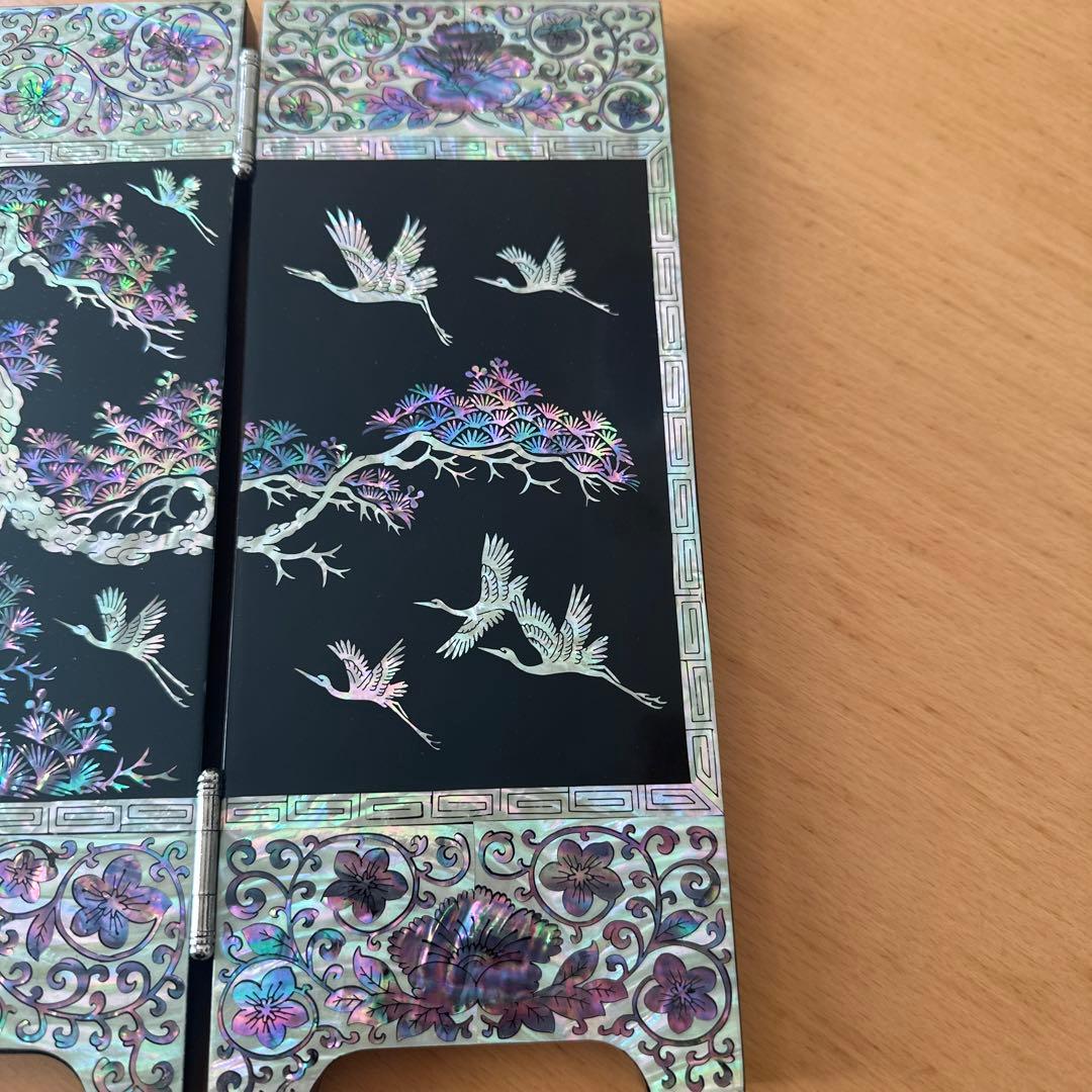 韓国螺鈿　螺鈿細工　高級　ミニ卓上屏風　新品　未使用品　箱付き