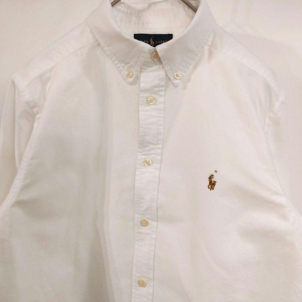 正規品160cm白ラルフローレンボタンダウン長袖シャツL14-16ホワイトBD