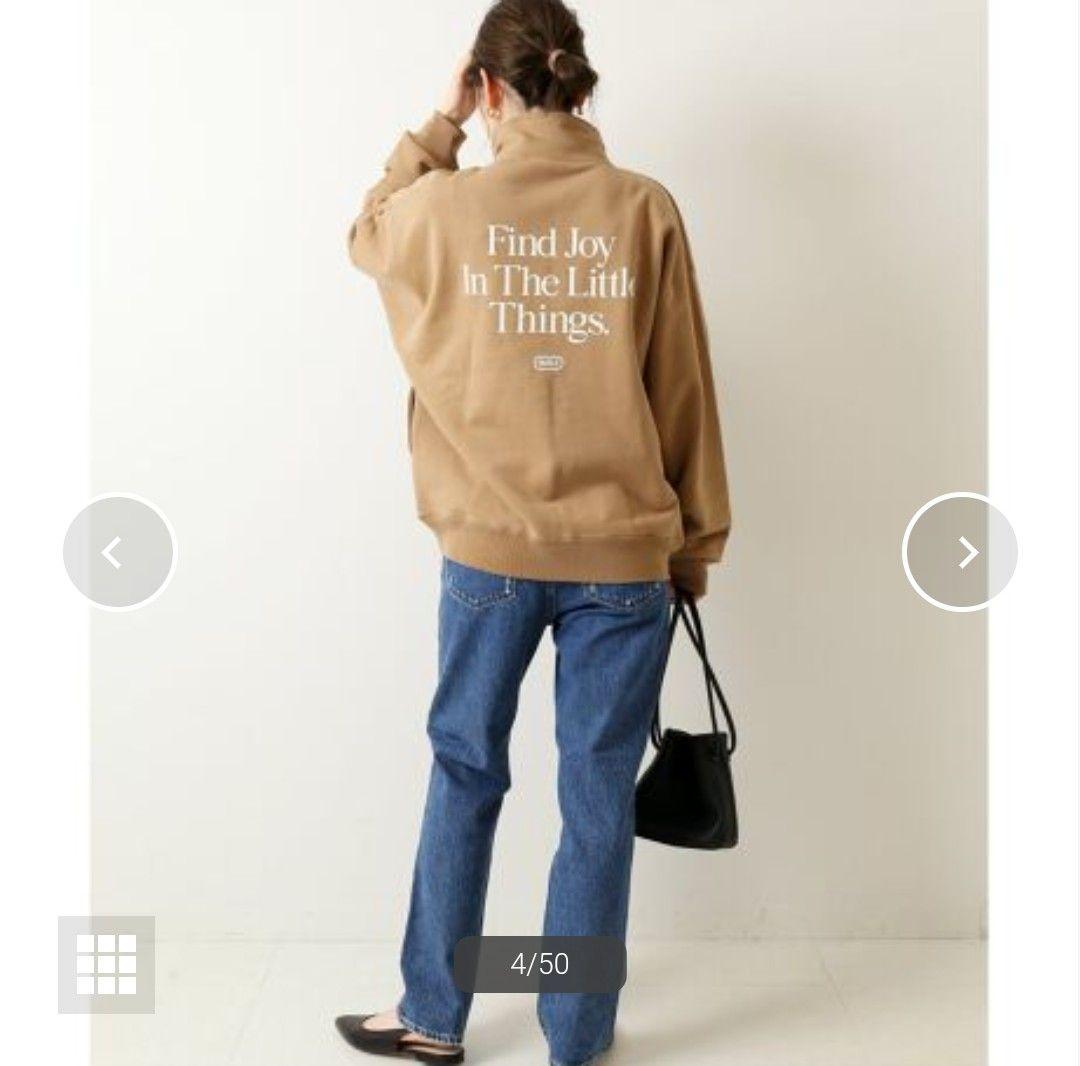 美品 スピックアンドスパン ハーフジップバックロゴスウェット 23AW キャメル