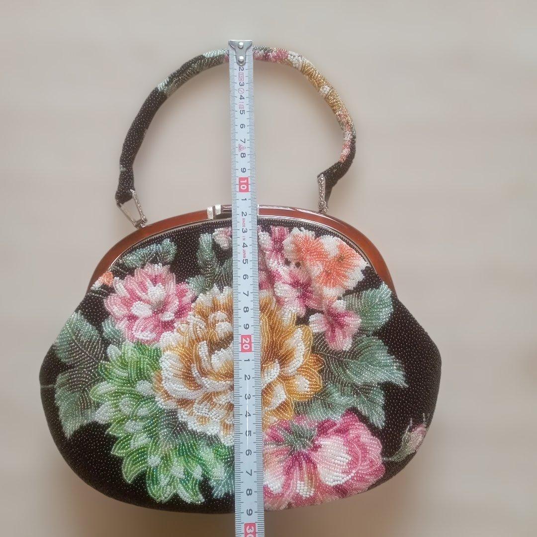 ビーズ 花柄 ハンドバッグ 和装 パーティ 昭和レトロ