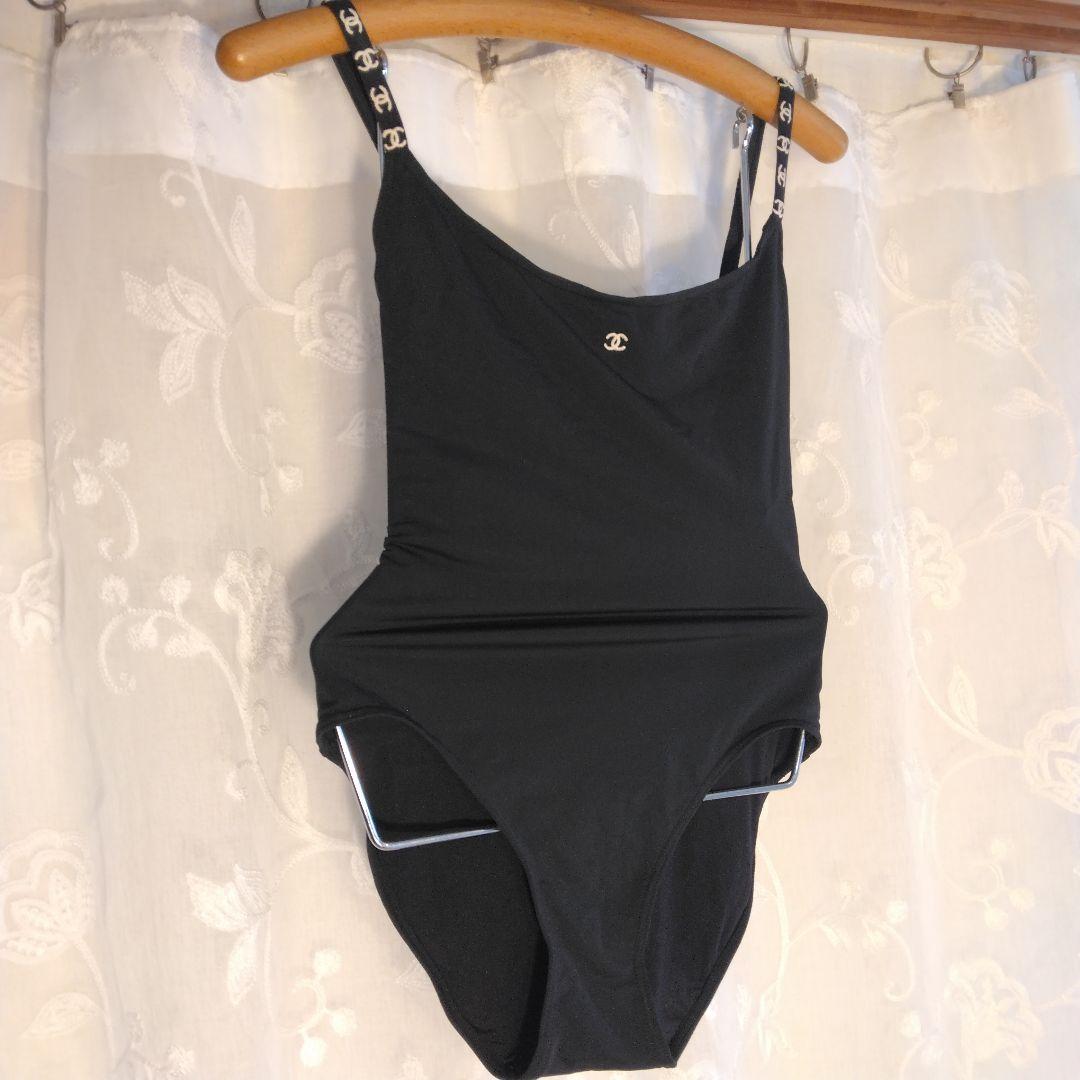 CHANEL ヴィンテージ　レオタード ワンピース水着 ロゴ入りストラップ