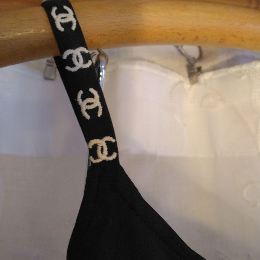 CHANEL ヴィンテージ　レオタード ワンピース水着 ロゴ入りストラップ
