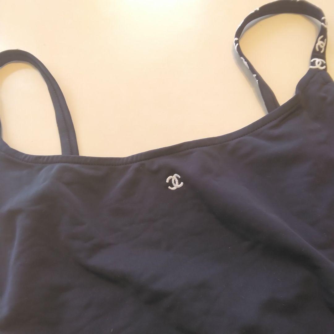 CHANEL ヴィンテージ　レオタード ワンピース水着 ロゴ入りストラップ