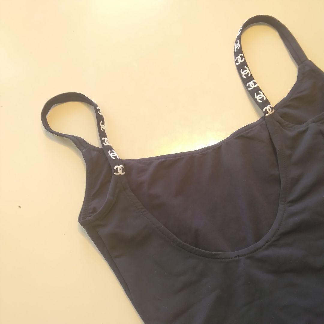 CHANEL ヴィンテージ　レオタード ワンピース水着 ロゴ入りストラップ