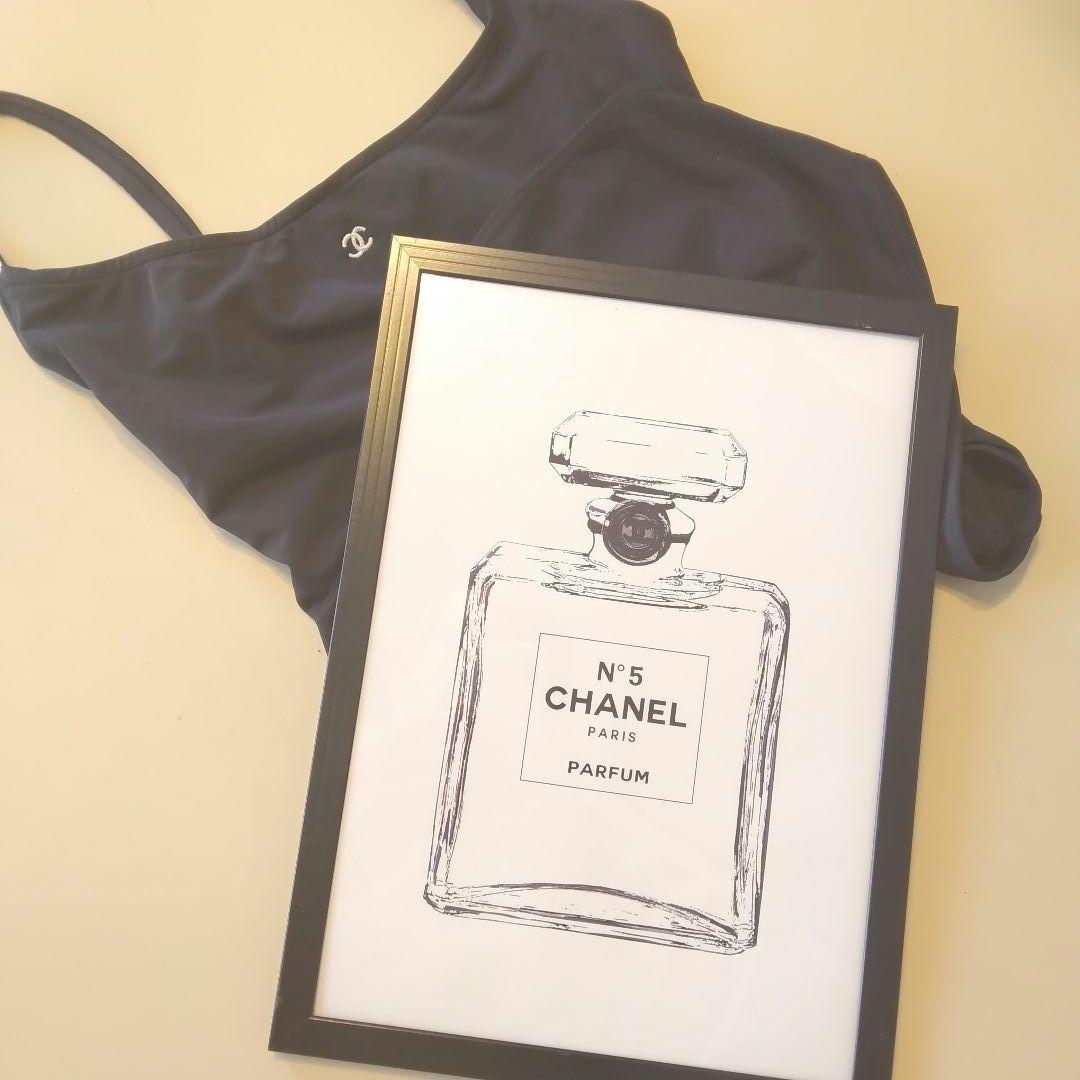 CHANEL ヴィンテージ　レオタード ワンピース水着 ロゴ入りストラップ
