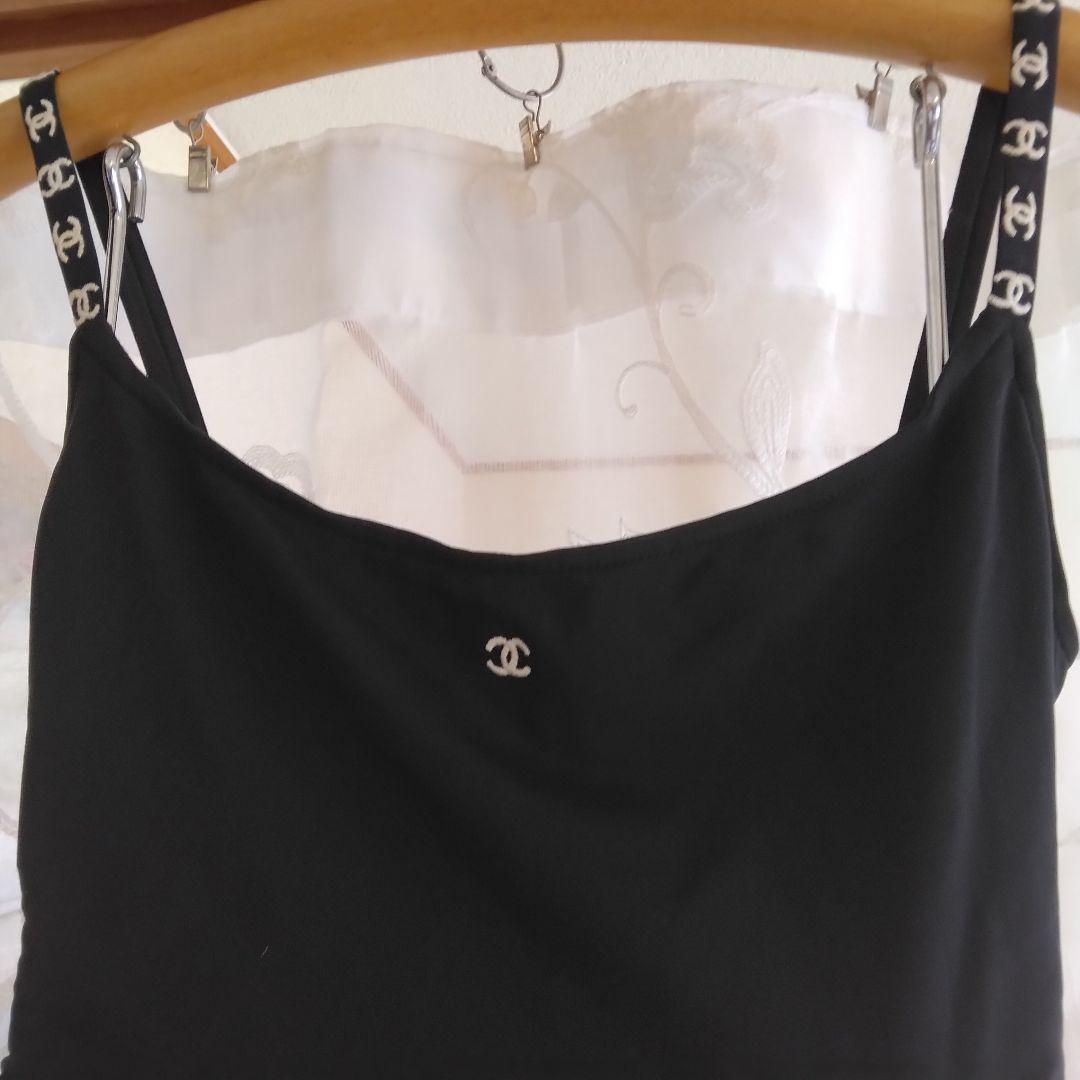 CHANEL ヴィンテージ　レオタード ワンピース水着 ロゴ入りストラップ