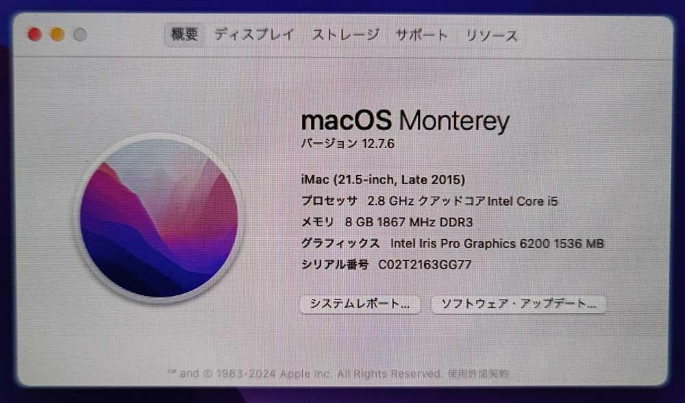 Macデスクトップ iMac 21.5 2015 8GB 1TB