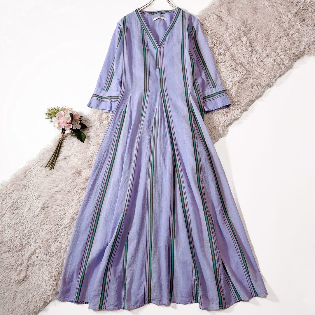 極美品ꕥヌキテパ 西園寺さん 2024 コットンボイルストライプパネルドレス M