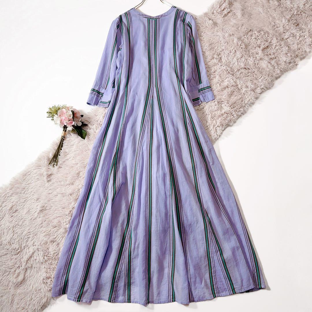 極美品ꕥヌキテパ 西園寺さん 2024 コットンボイルストライプパネルドレス M