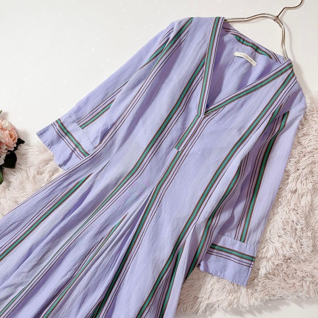 極美品ꕥヌキテパ 西園寺さん 2024 コットンボイルストライプパネルドレス M