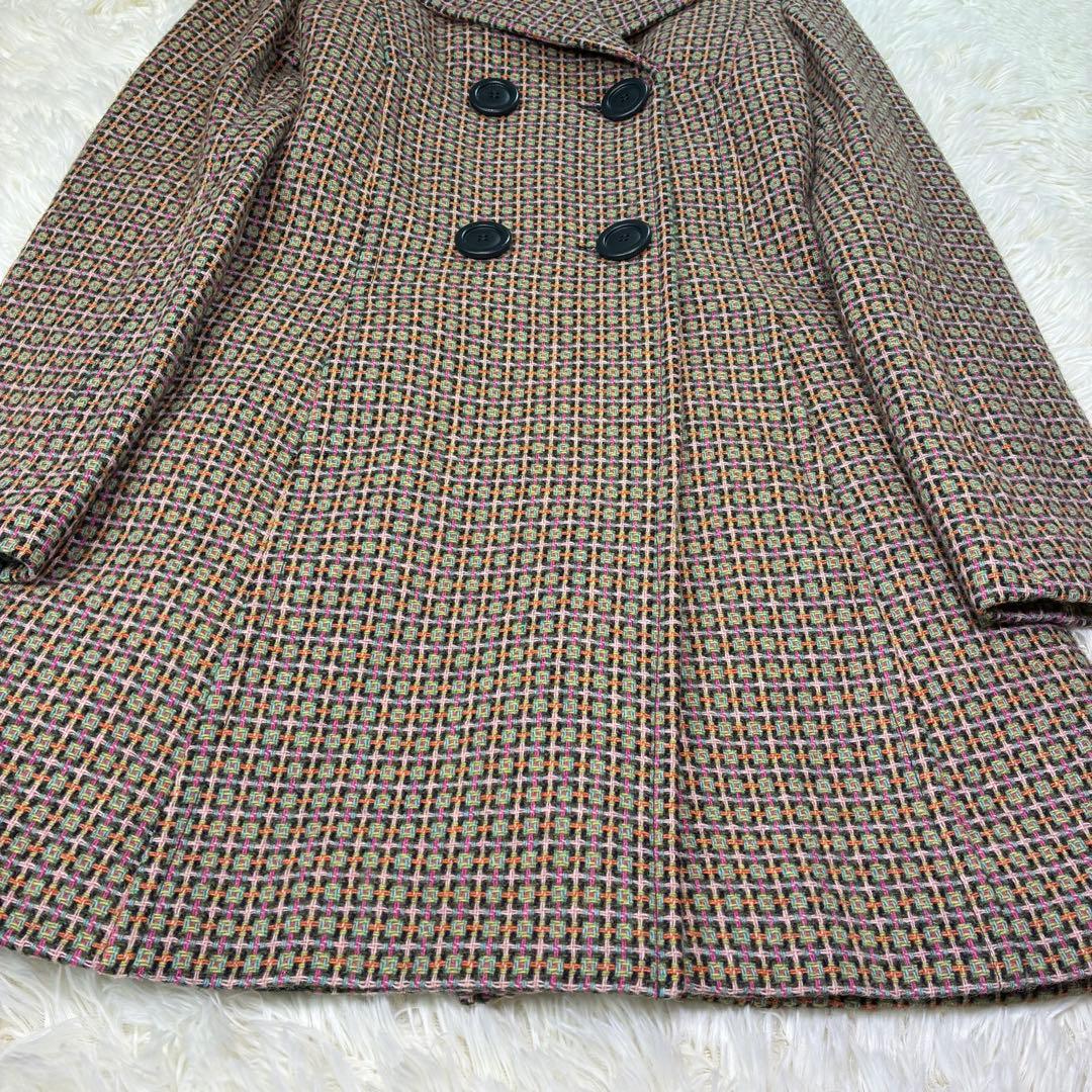 MAX&Co モヘア混 ツイード ダブル ロングコート キルティング グリーン系