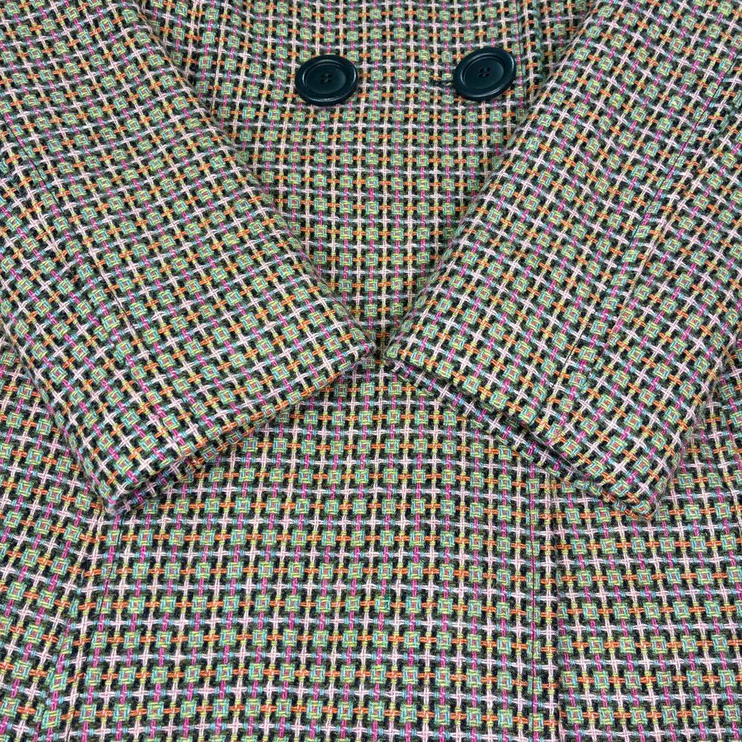 MAX&Co モヘア混 ツイード ダブル ロングコート キルティング グリーン系