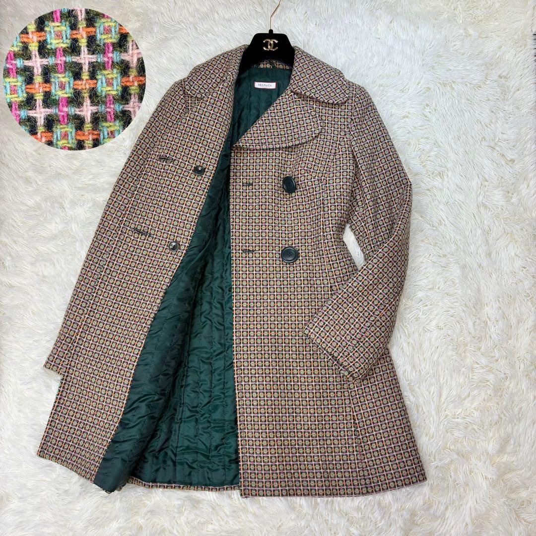 MAX&Co モヘア混 ツイード ダブル ロングコート キルティング グリーン系