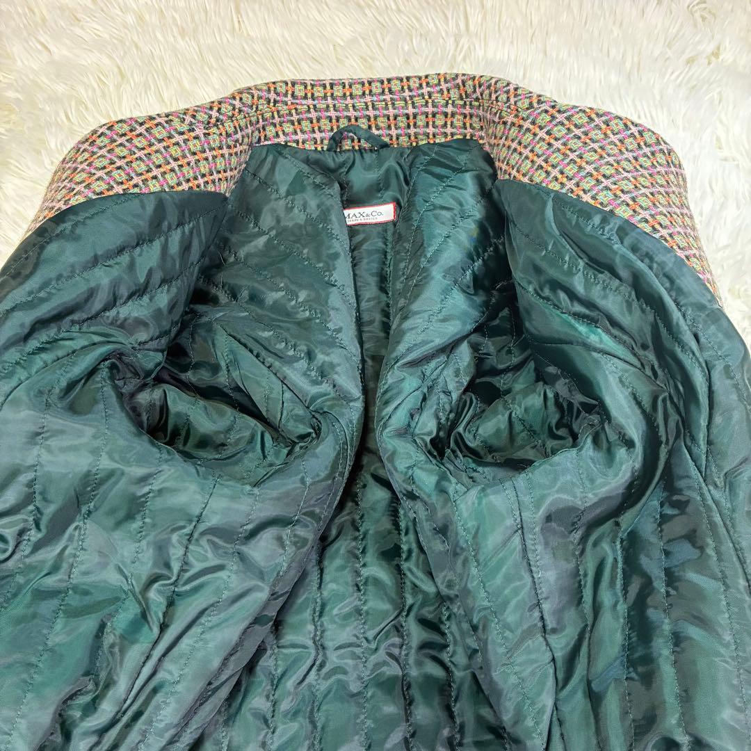 MAX&Co モヘア混 ツイード ダブル ロングコート キルティング グリーン系