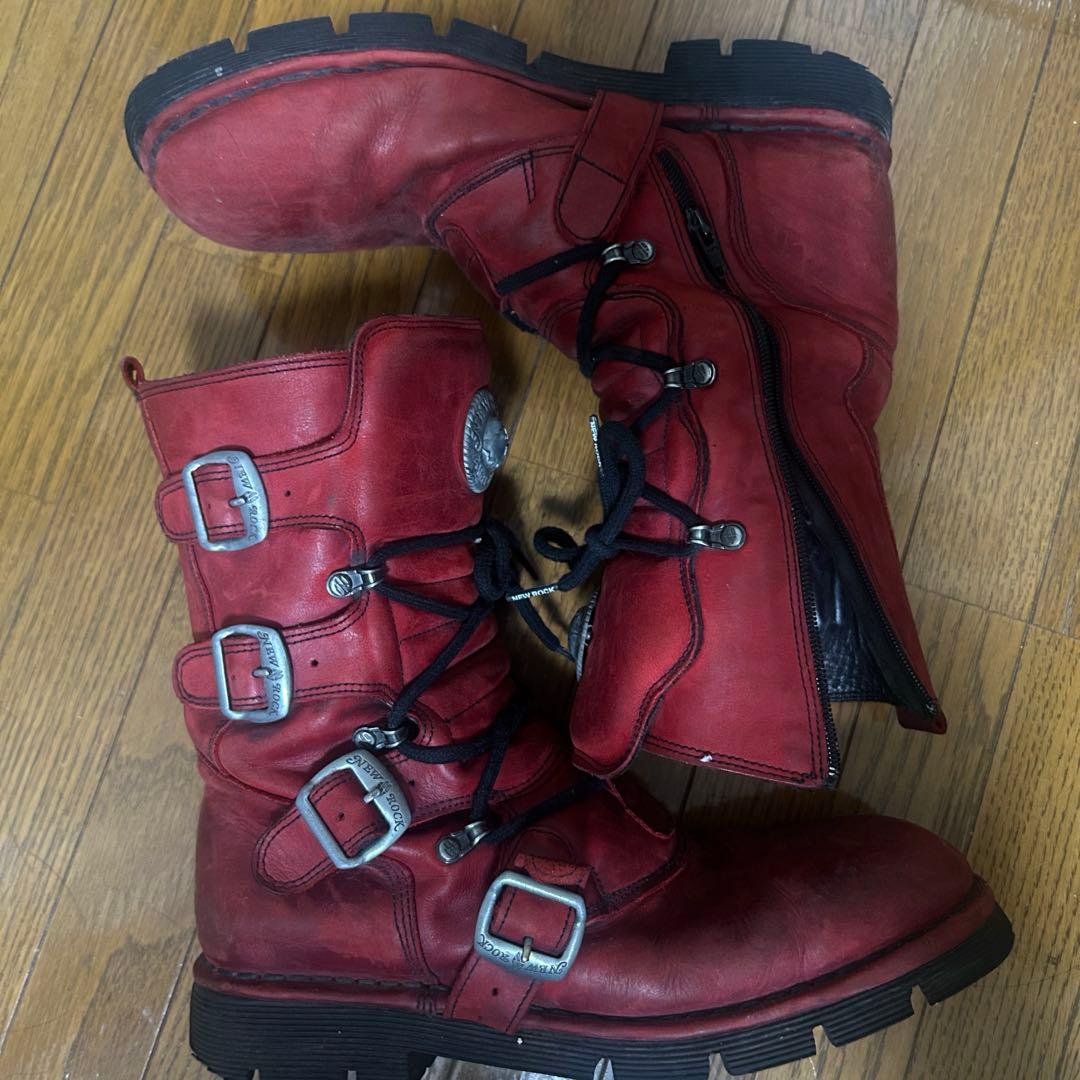 NEW ROCK レッドブーツ バックル付き