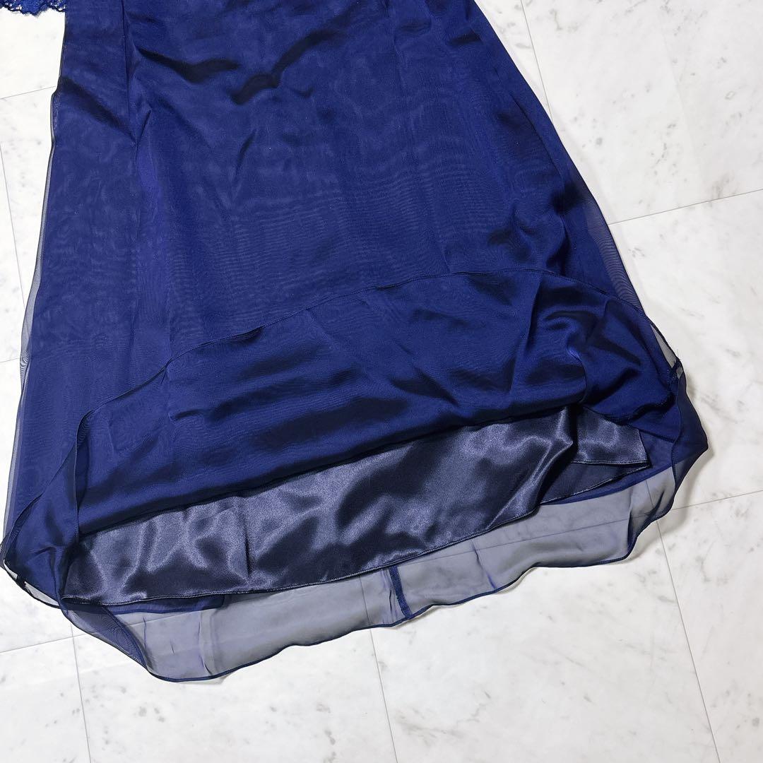美品 ソワールドルチェ レース オーガンジー ロングドレス フレア 現行 紺