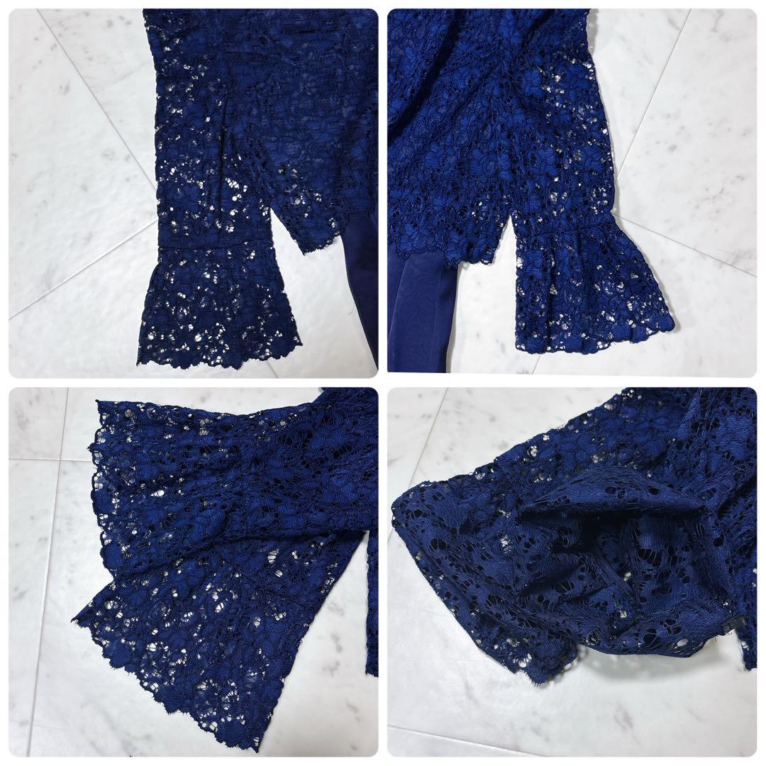 美品 ソワールドルチェ レース オーガンジー ロングドレス フレア 現行 紺