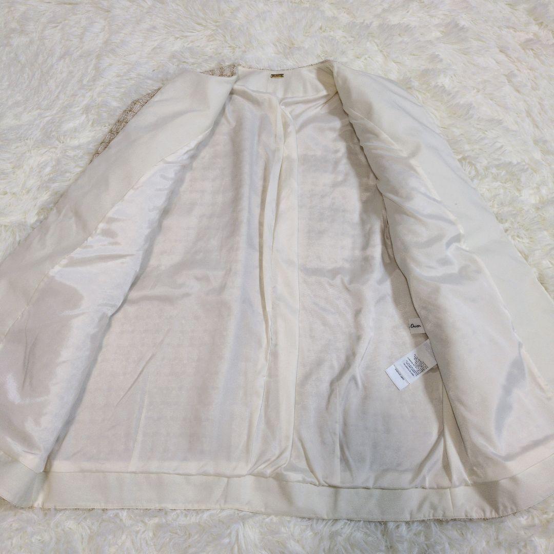 ミラオーウェン　ノーカラー　ツイードジャケット　金ボタン　羊毛　ラムウール