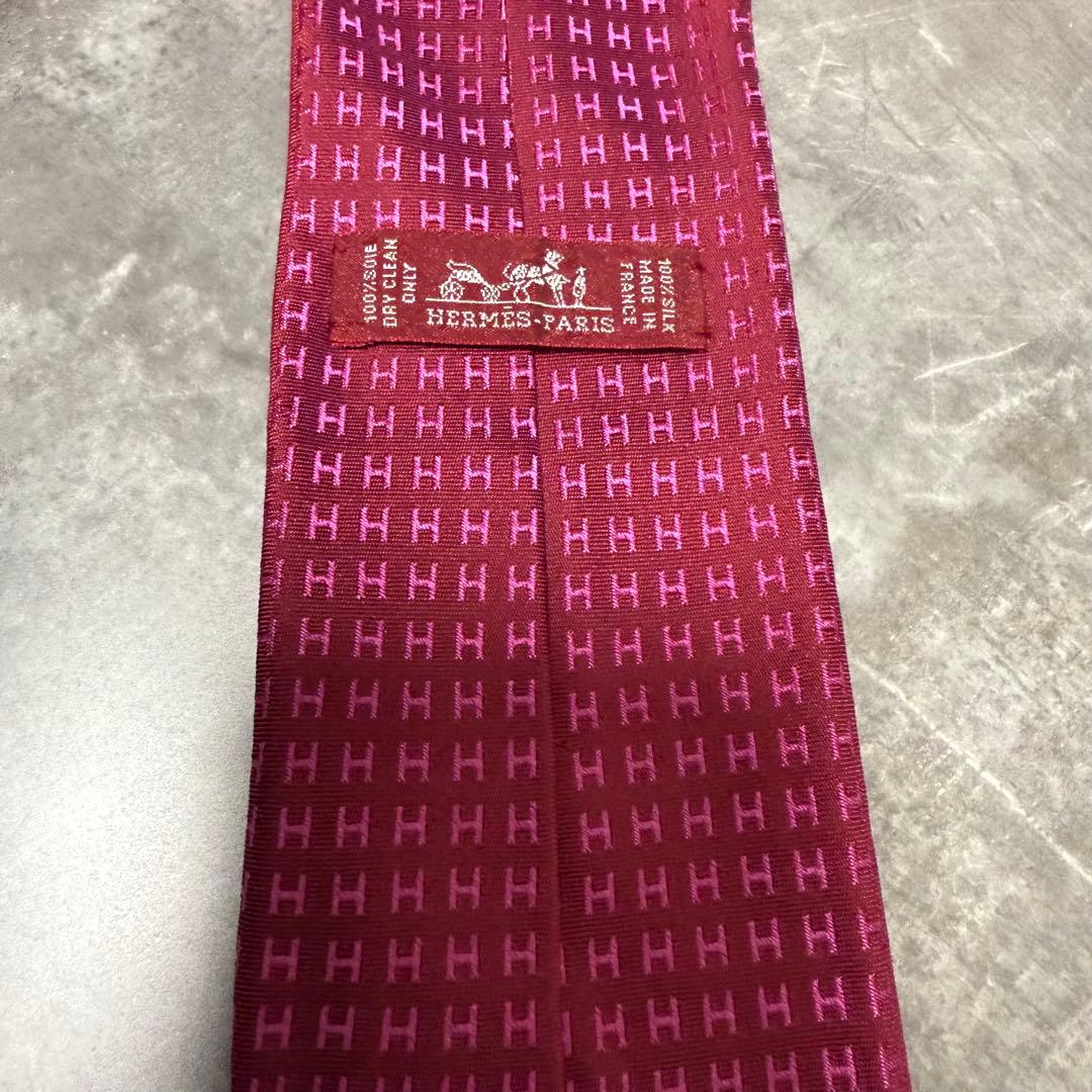 HERMES エルメス ネクタイ ワインレッド ファソネ H柄 定番 王道 光沢