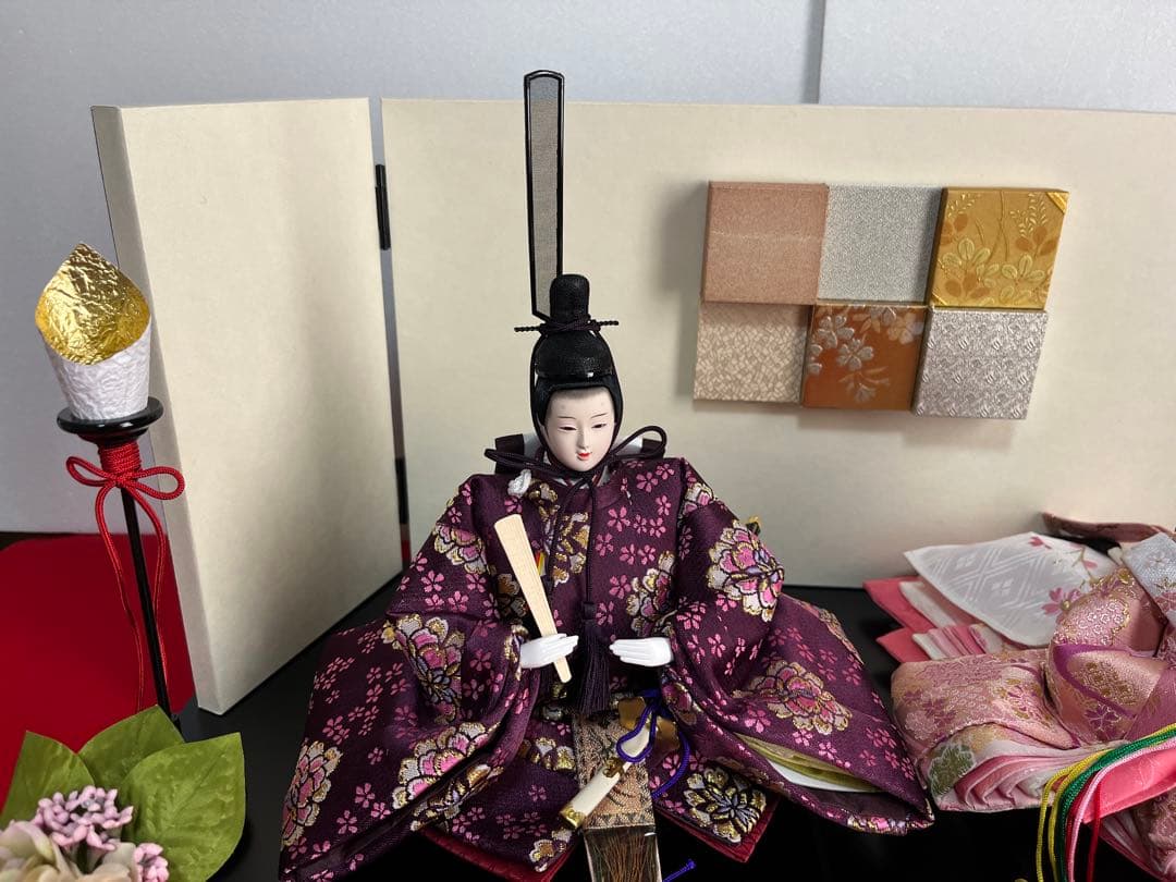 親王飾り　宴(燭台変更) 27cm雪洞、刺繍入本毛氈