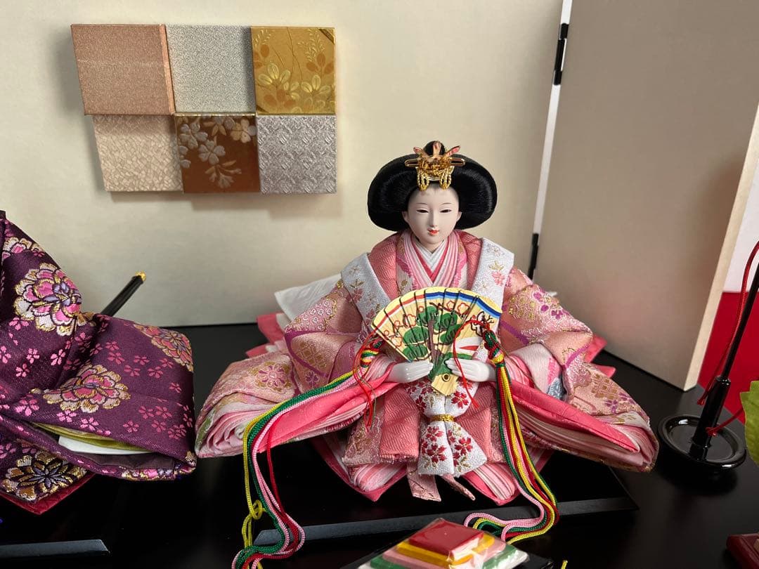 親王飾り　宴(燭台変更) 27cm雪洞、刺繍入本毛氈