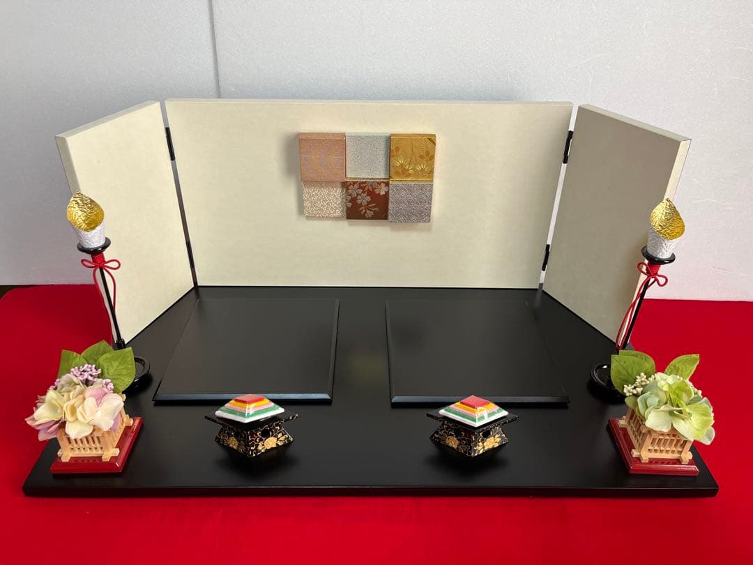 親王飾り　宴(燭台変更) 27cm雪洞、刺繍入本毛氈