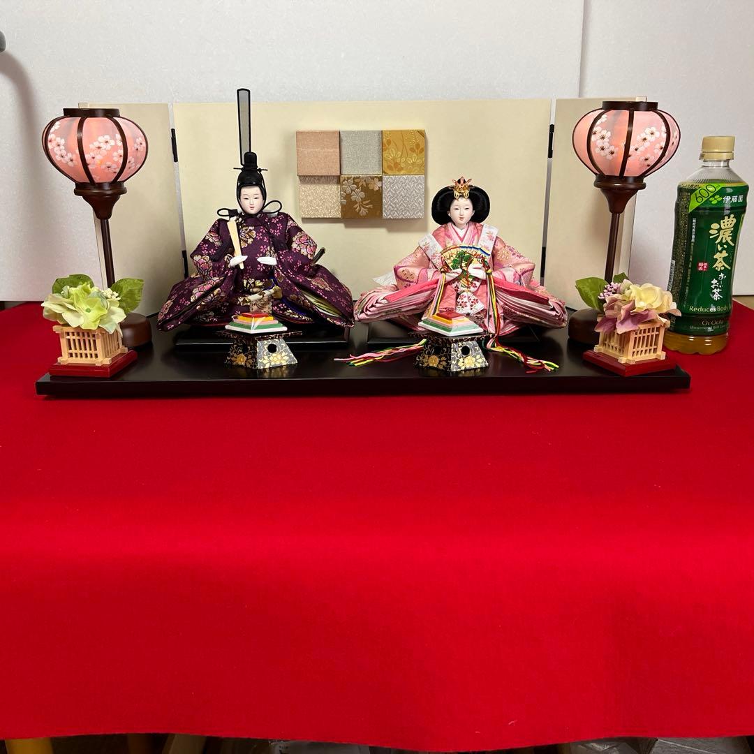 親王飾り　宴(燭台変更) 27cm雪洞、刺繍入本毛氈