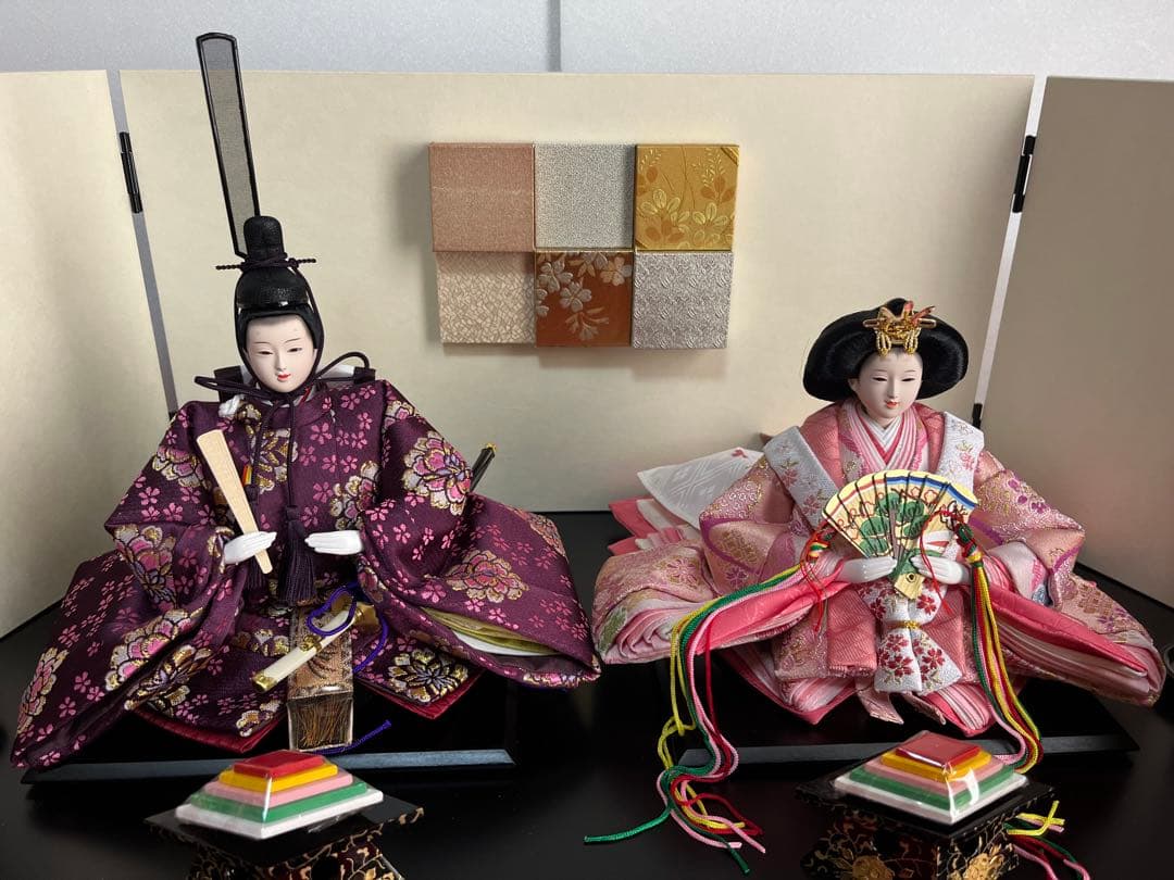 親王飾り　宴(燭台変更) 27cm雪洞、刺繍入本毛氈