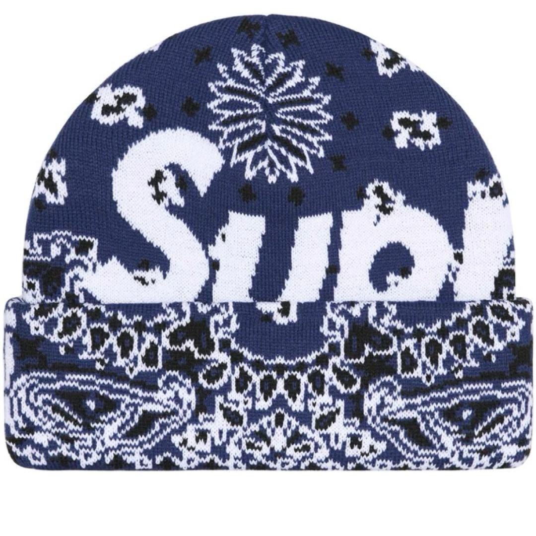 Supreme Big Logo Beanie 紺バンダナ