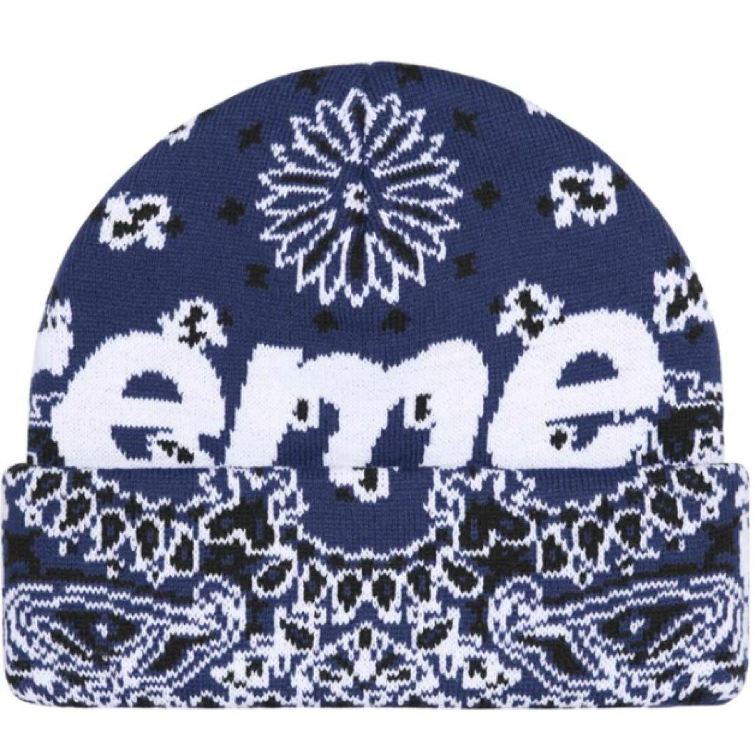 Supreme Big Logo Beanie 紺バンダナ