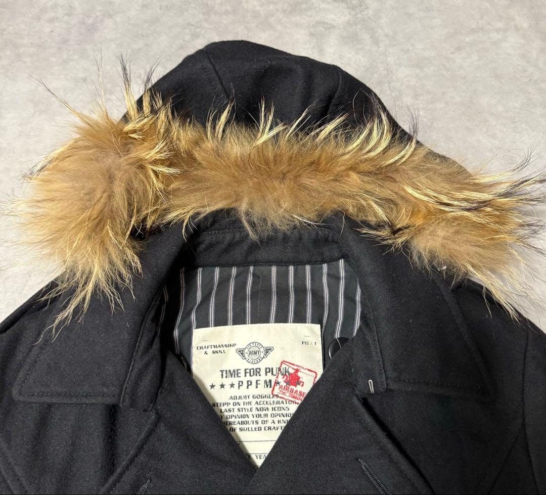 y2k 【PPFM 】ショート丈ピーコート　リアルファー　ファイブフォックス