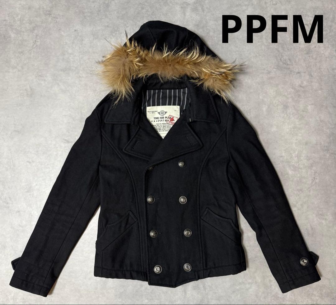 y2k 【PPFM 】ショート丈ピーコート　リアルファー　ファイブフォックス