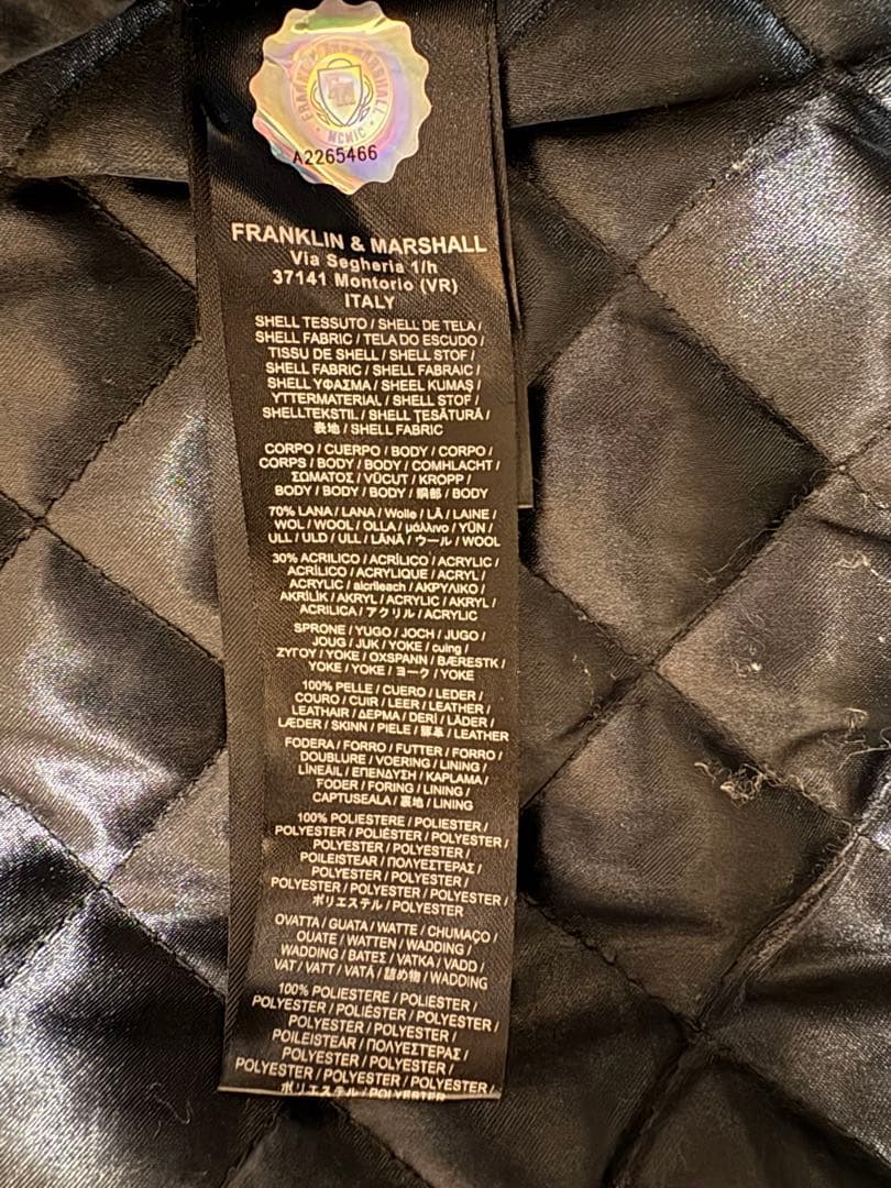N*…様 FRANKLIN MARSHALL スタジャン　黒刺繍　袖レザー XL