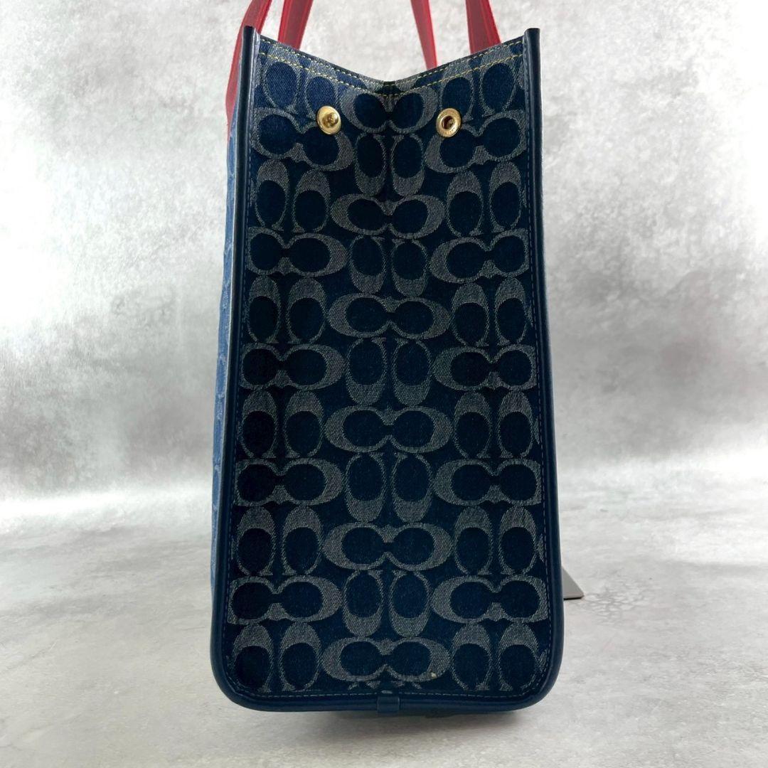 未使用 コーチ ラージ スミス トートバッグ ビジネス ロゴ デニム A4可 青