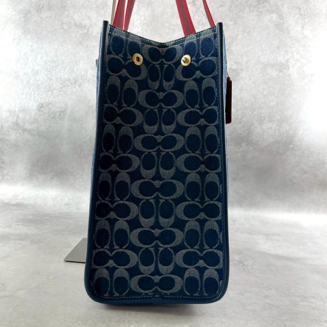 未使用 コーチ ラージ スミス トートバッグ ビジネス ロゴ デニム A4可 青