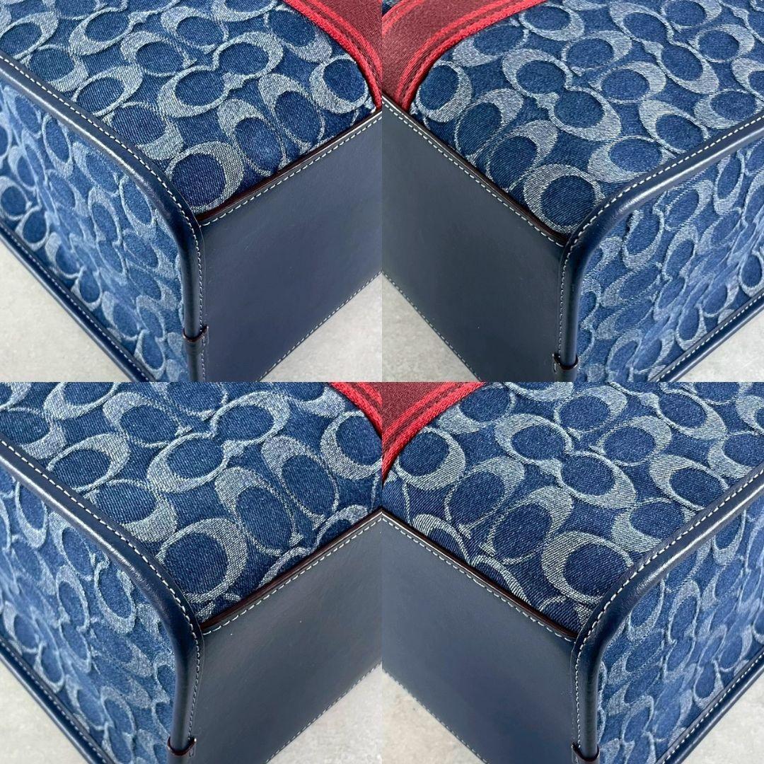 未使用 コーチ ラージ スミス トートバッグ ビジネス ロゴ デニム A4可 青