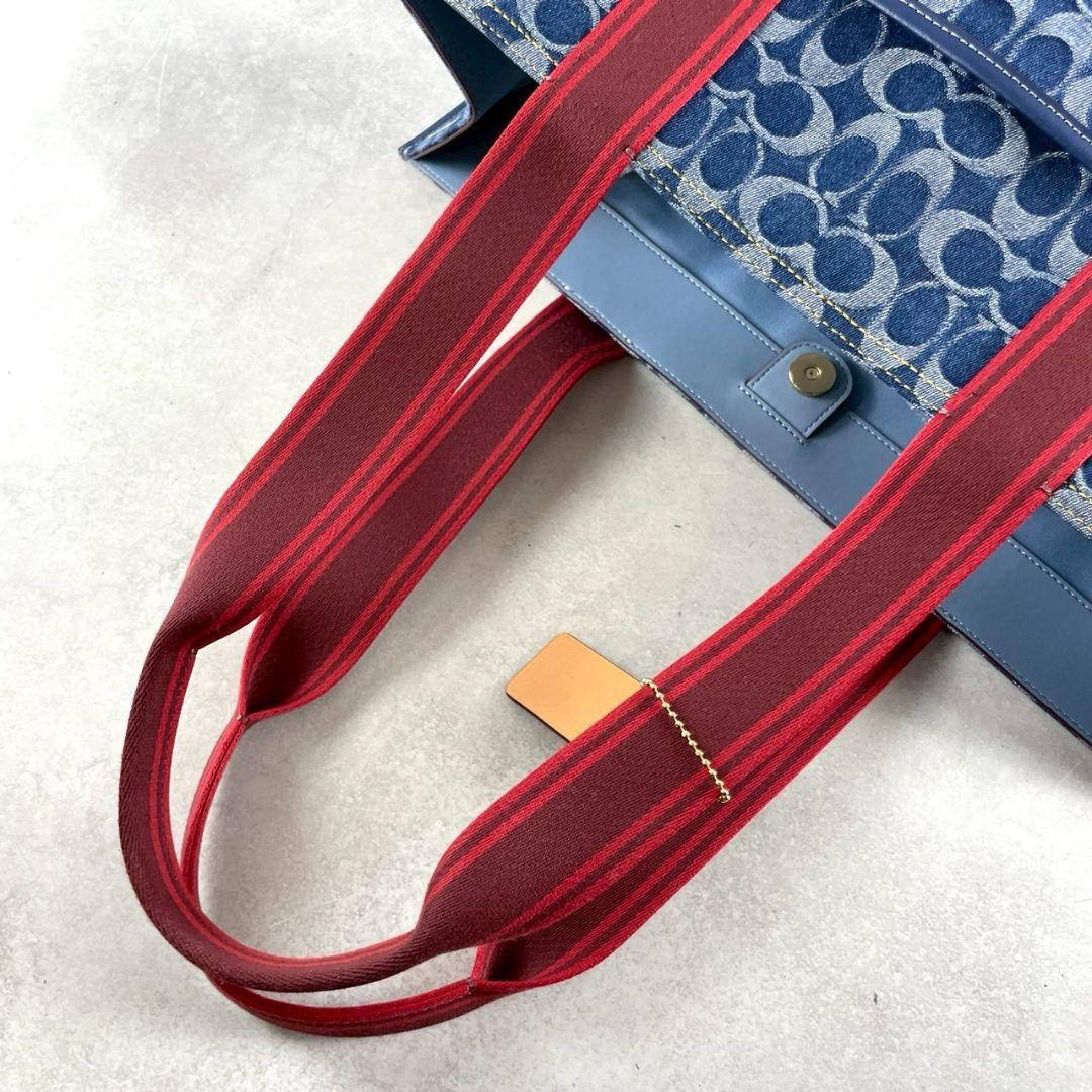 未使用 コーチ ラージ スミス トートバッグ ビジネス ロゴ デニム A4可 青